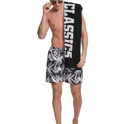 Wholesale 🤩 Urban Classics Palm Pattern Swim Shorts In Black 🧨