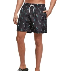 Outlet ✨ Urban Classics Surf Pattern Swim Shorts In Black 😍