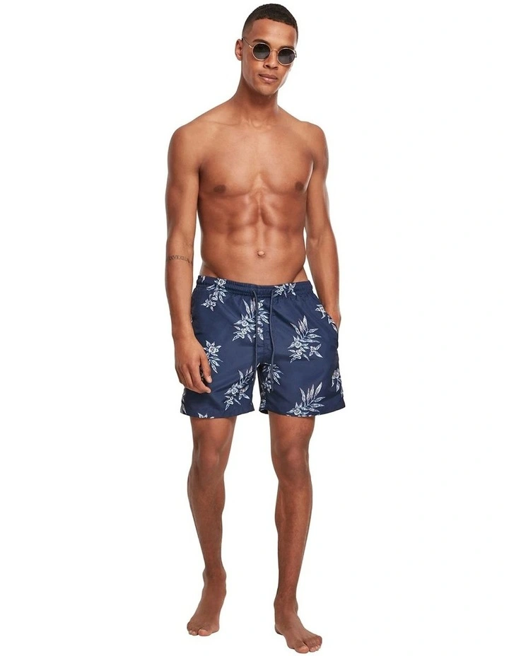 Discount ❤️ Urban Classics Floral Pattern Swim Shorts In Navy 🧨 1 Discount ❤️ Urban Classics Floral Pattern Swim Shorts In Navy 🧨