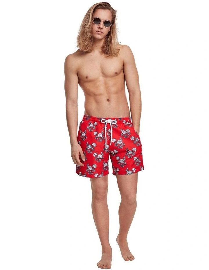 Cheapest π Urban Classics Rose Pattern Swim Shorts In Red π 1 Cheapest π Urban Classics Rose Pattern Swim Shorts In Red π