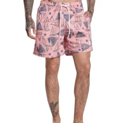 Promo 🎉 Urban Classics Yacht Pattern Swim Shorts In Pink 🔥