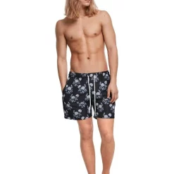 Wholesale 👍 Urban Classics Rose Pattern Swim Shorts In Black 🌟